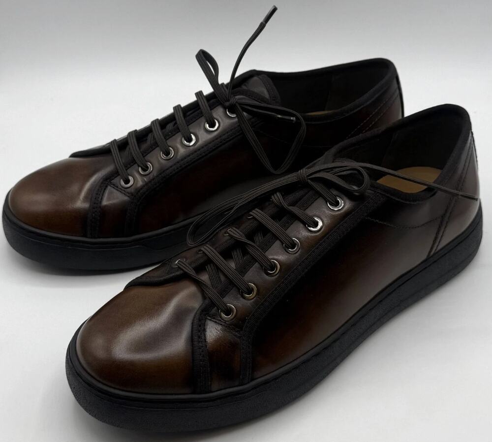 NWT Salvatore Ferragamo Men's Fulton Brown Leather Sneakers